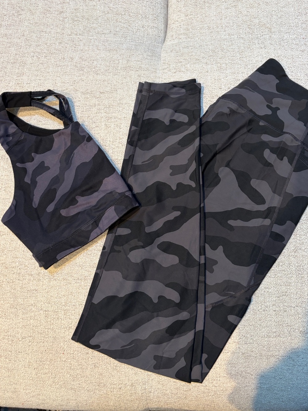 Old Navy Black & Gray Camo Leggings with Matching Crop Sports Bra
